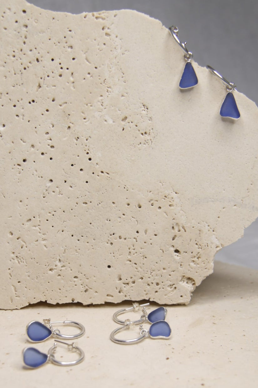 Drift Sea Glass Earrings - Deep Sea