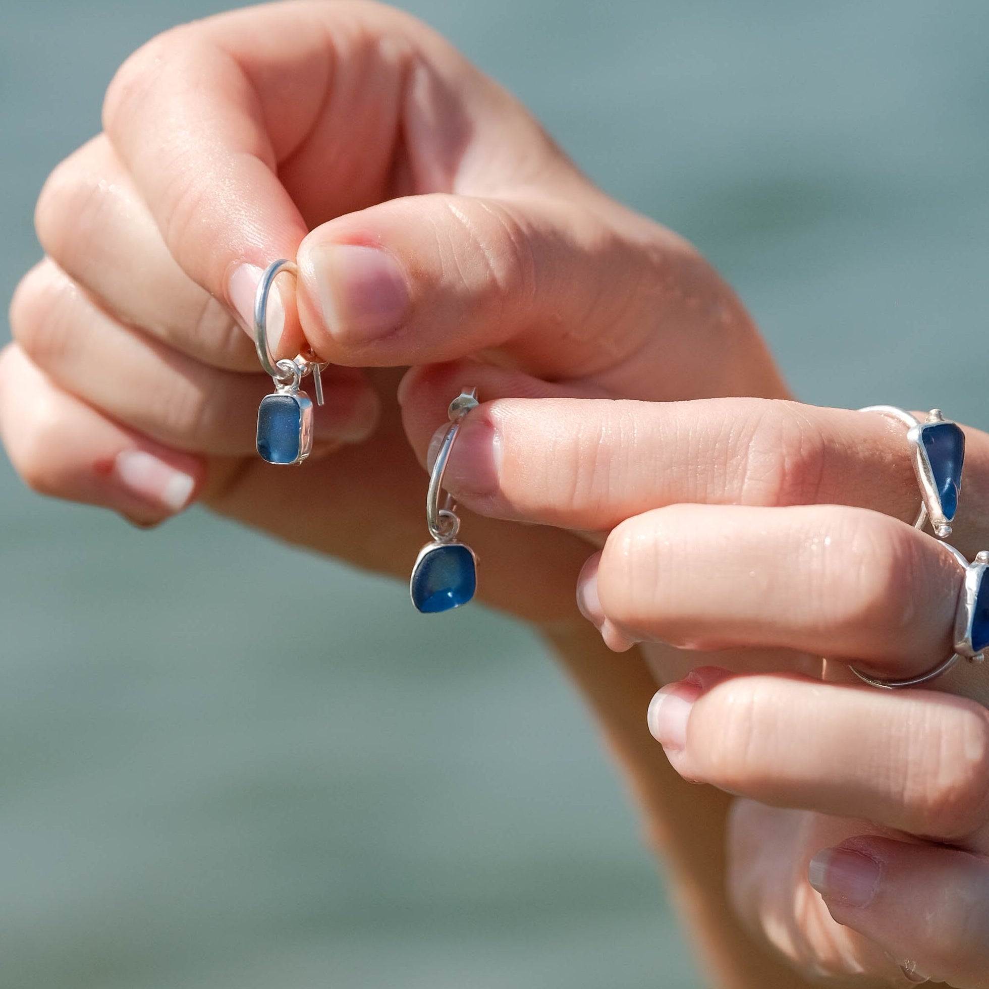 Drift Sea Glass Earrings - Deep Sea