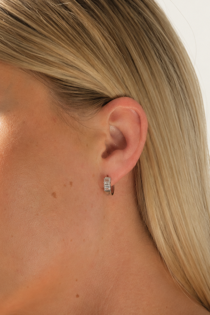 Crystal Tide Hoop Earrings Earrings Silver