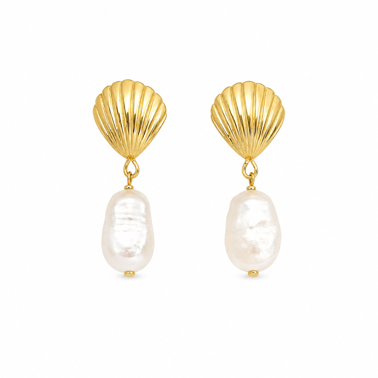 Tidal Pearl Stud Earrings Gold