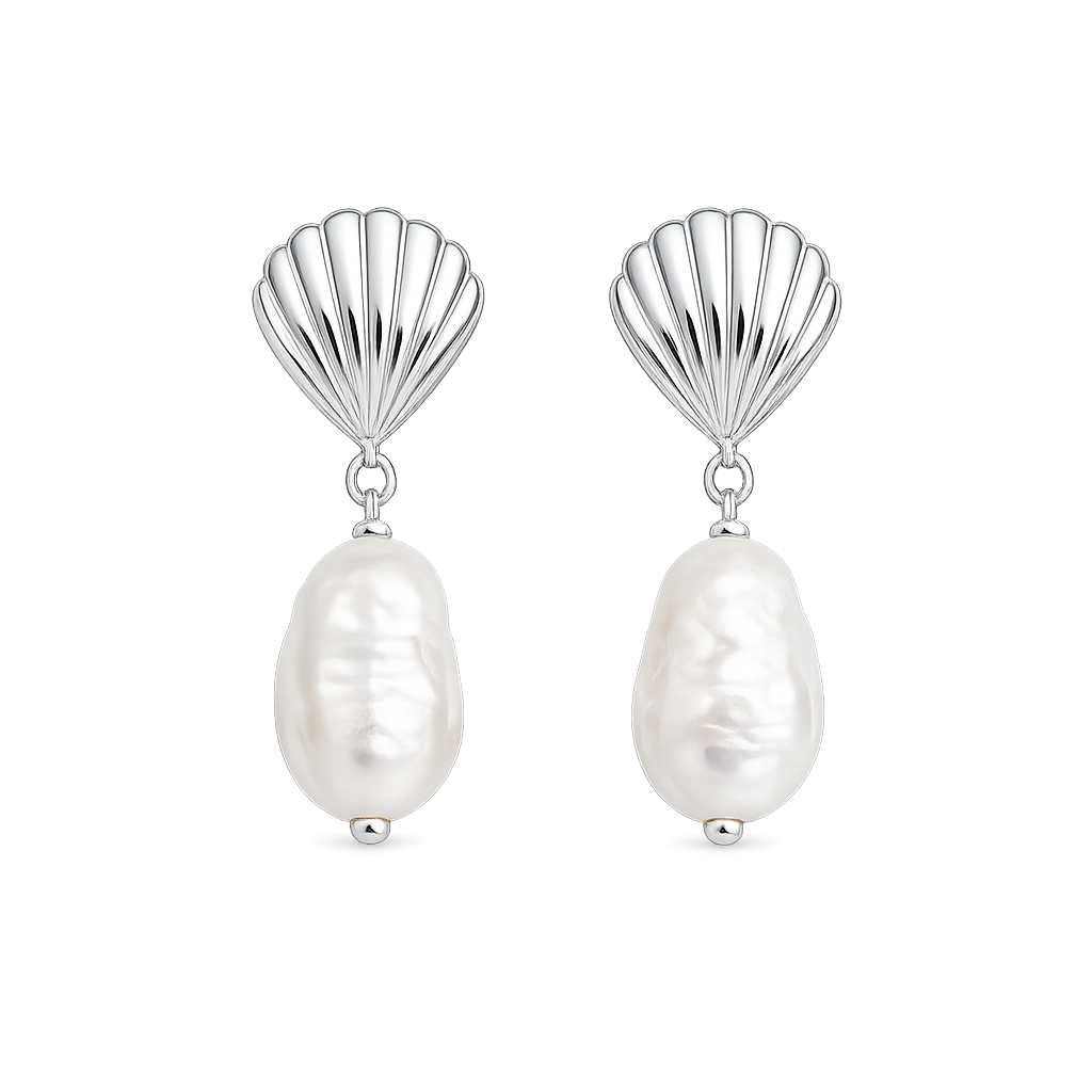 Tidal Pearl Stud Earrings Silver