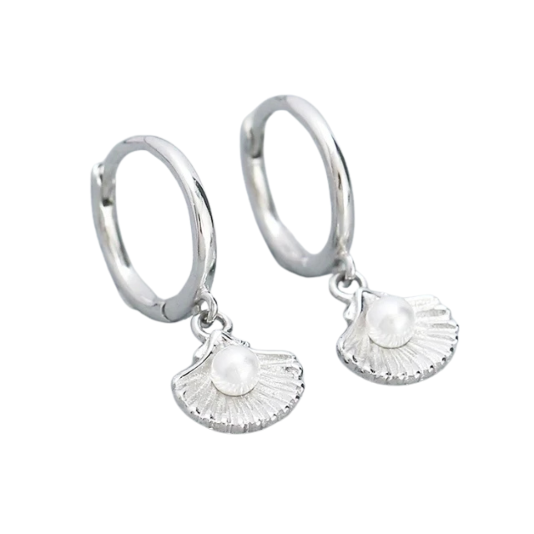 Shell Hoop Earrings Silver
