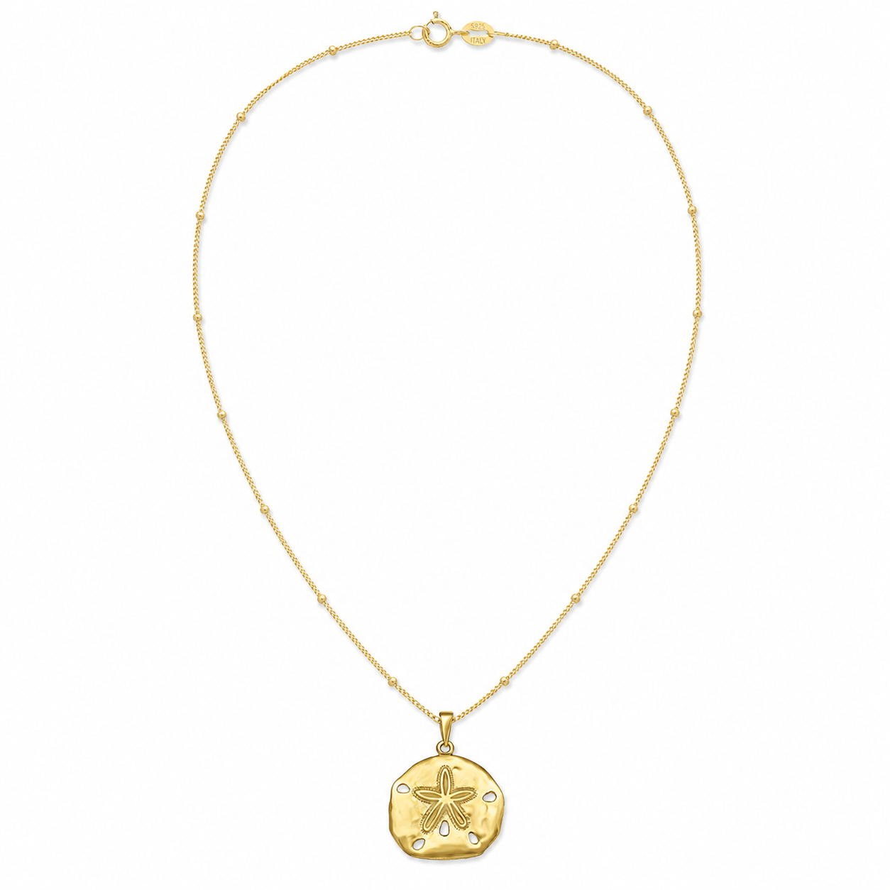 Gold Sand Dollar Necklace - 1 Micron Gold 18K Yellow Gold